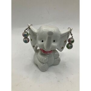 Elephant Figurine Earring Holder Trinket Dish Ceramic‎ Cute Display Decor